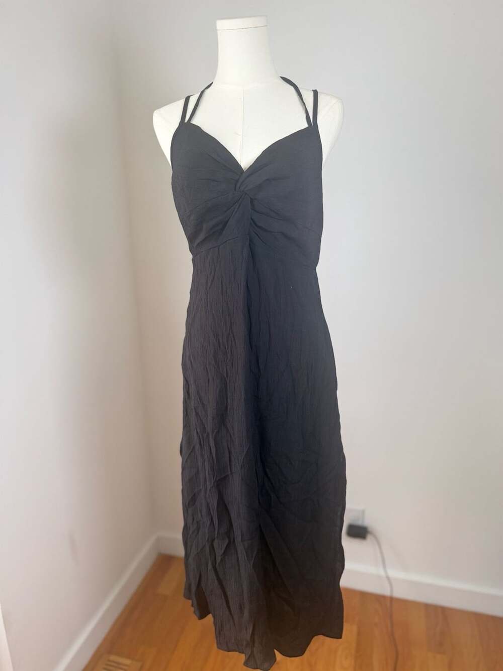 Halara Twisted Flare Flowy Maxi Slip Dress Size M Black